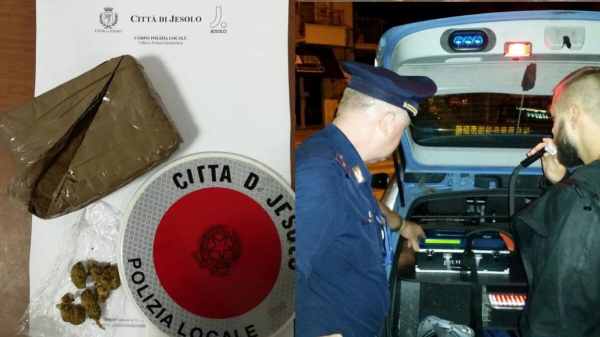 Jesolo, notte di controlli: 7 ubriachi al volante, oltre 2 etti di hashish sequestrati - 