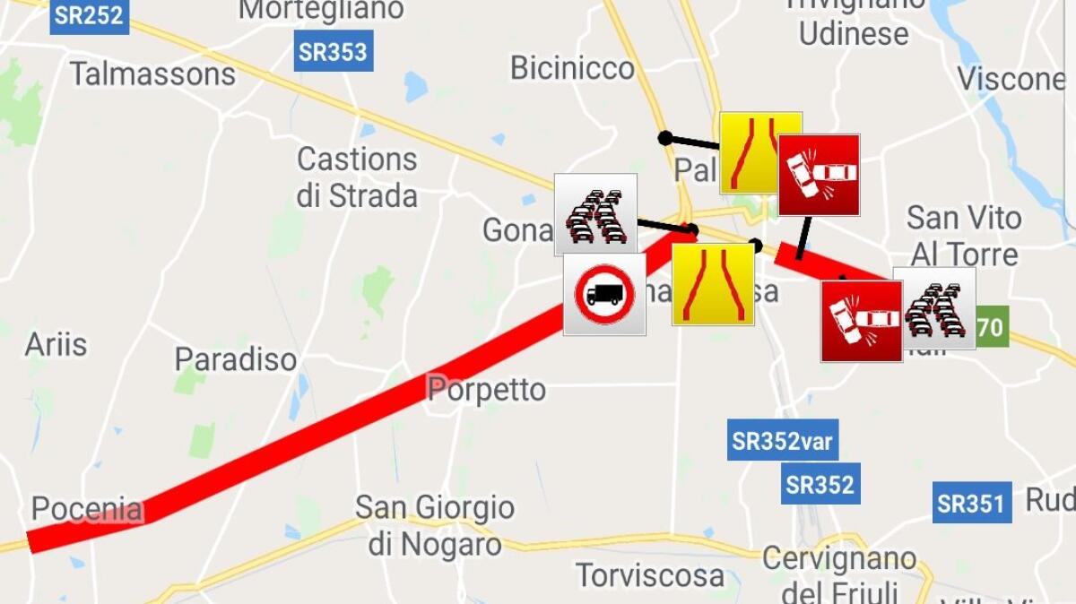 Doppio incidente in A4 tra Villesse e Palmanova, lunghe code - 
