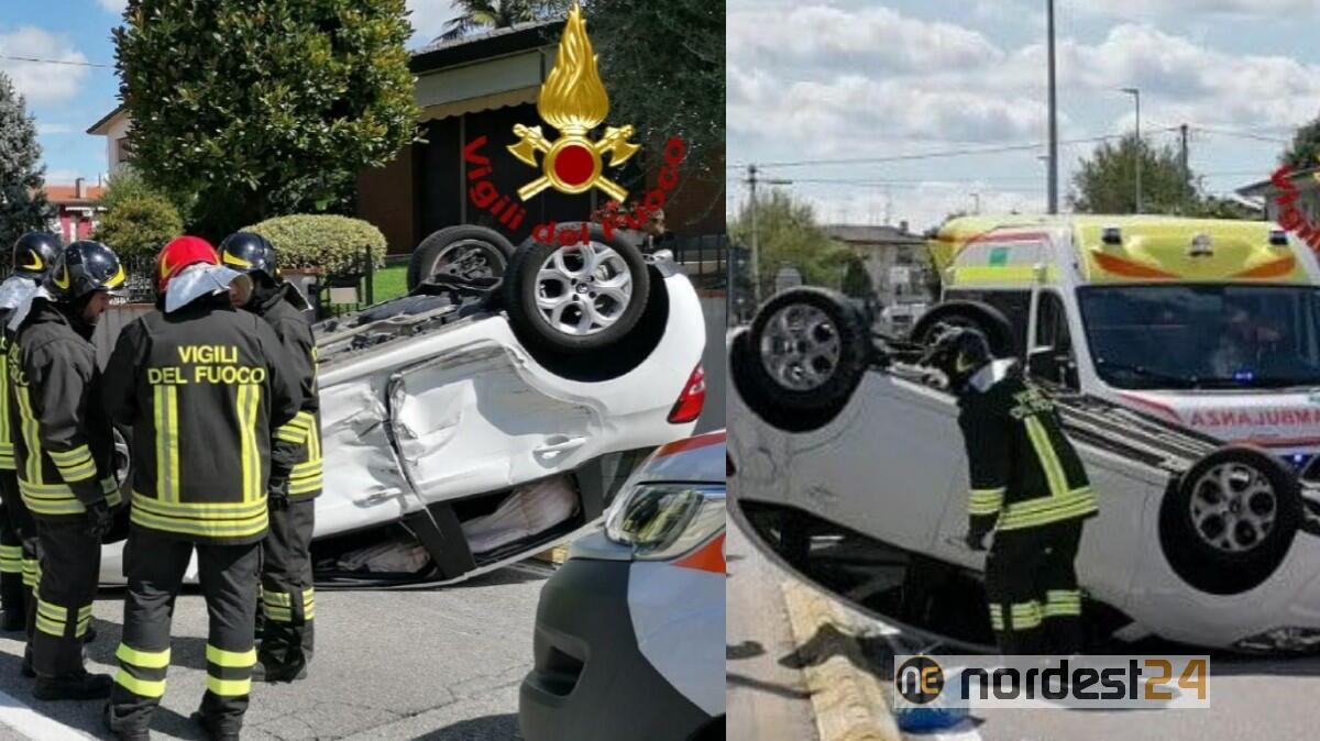 Porcia, scontro tra due auto: una finisce ruote all'aria - 