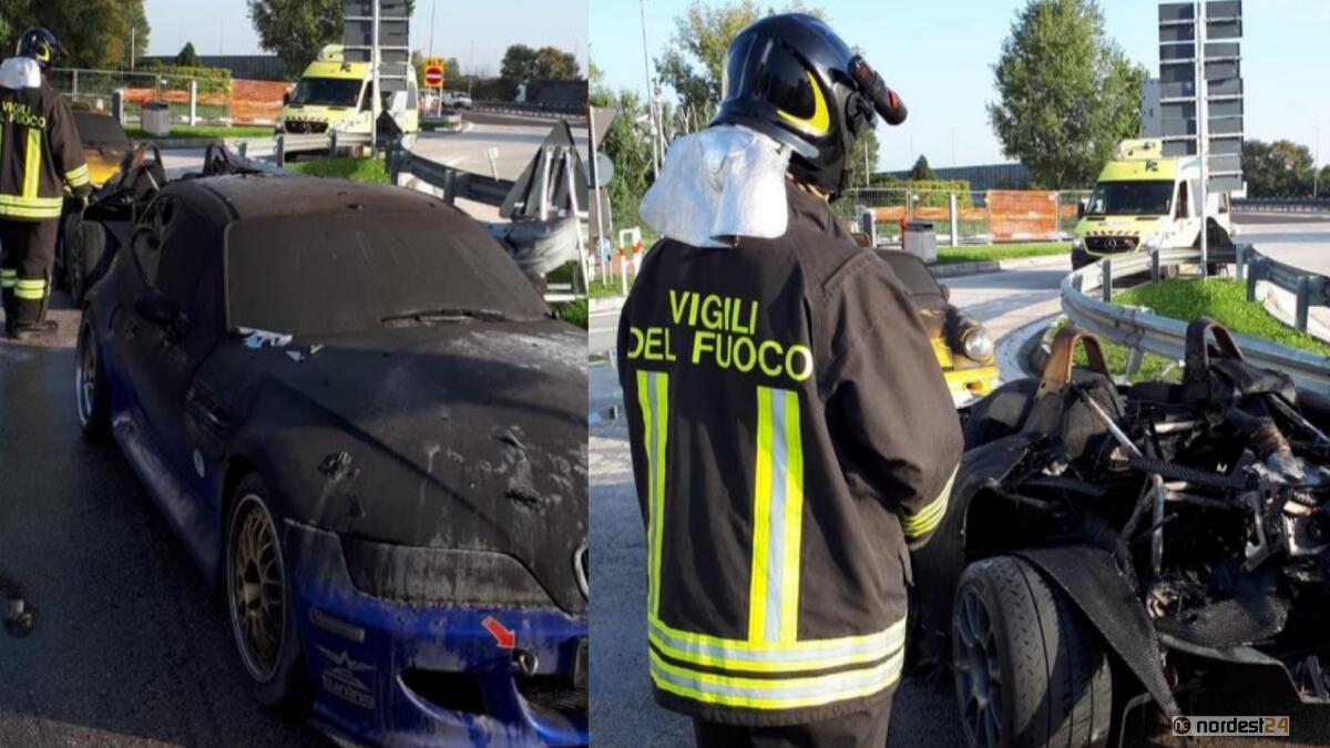 Tir a fuoco nell'area di servizio: distrutte le auto da corsa - 