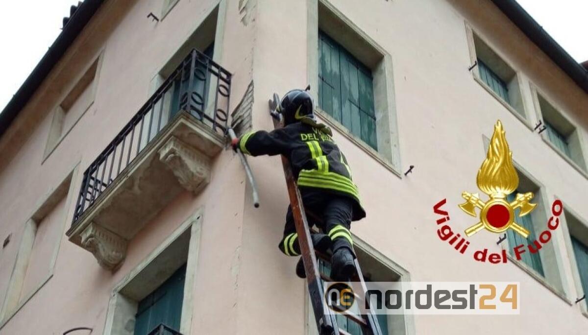 Padova. Si stacca una targa e l'intonaco dal muro: intervento dei vigili del fuoco - 