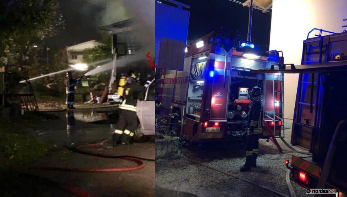 Violenta esplosione ed incendio in un ricovero di attrezzi - 
