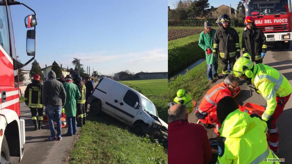 Incidente a Merlara, perde il controllo del mezzo e finisce nel fossato: un ferito - 