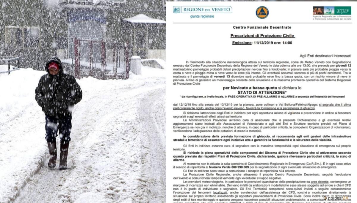Veneto, nevicate a bassa quota: dichiarato lo "stato di di attenzione" - 