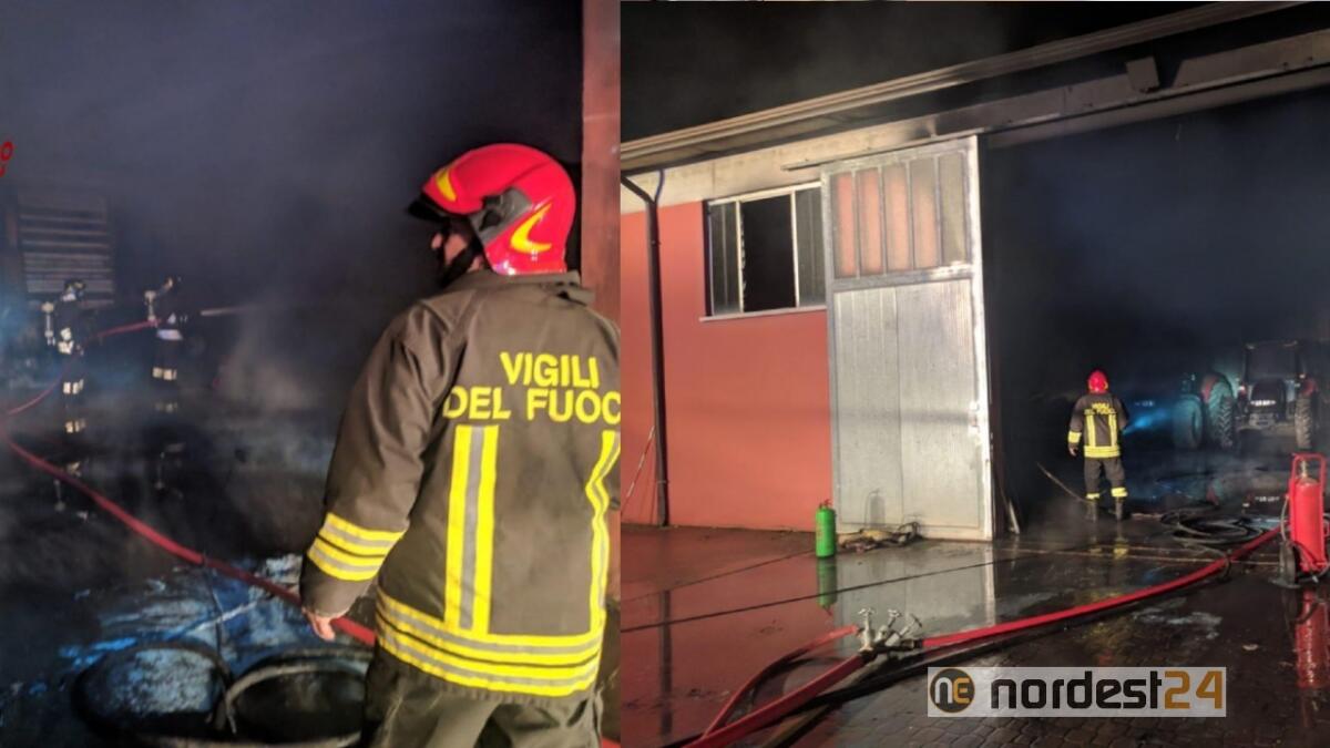 Incendio in un capannone a Montagnana: crolla parte del tetto - 