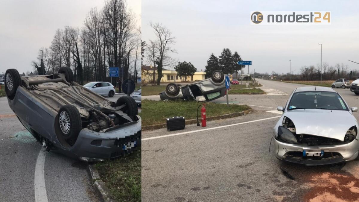 Incidente a Mortegliano: 2 auto si scontrano, una si ribalta - 