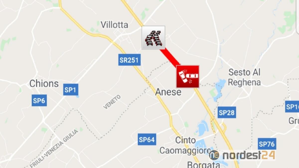 Incidente in A28 tra Villotta e Sesto al Reghena: traffico bloccato - 