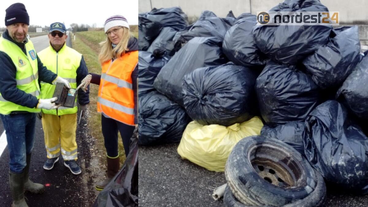 A San Michele al Tagliamento raccolti 15 sacchi di rifiuti in 2 km - 