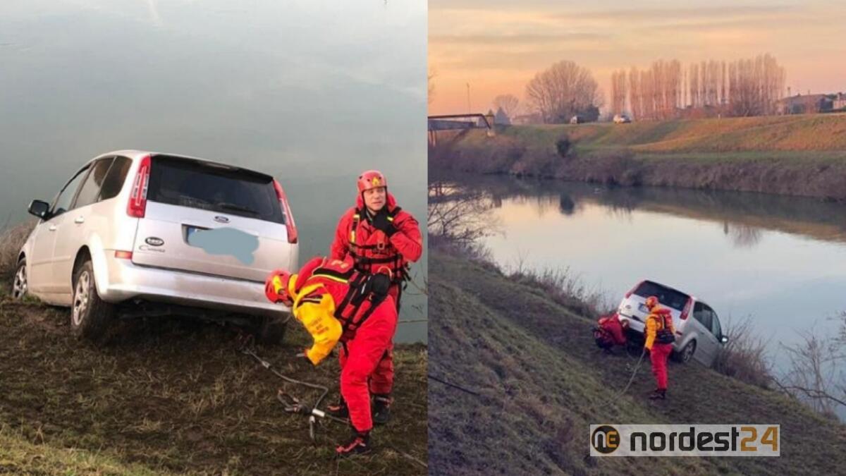 Finisce fuori strada e si ferma in bilico sull'argine del fiume - 