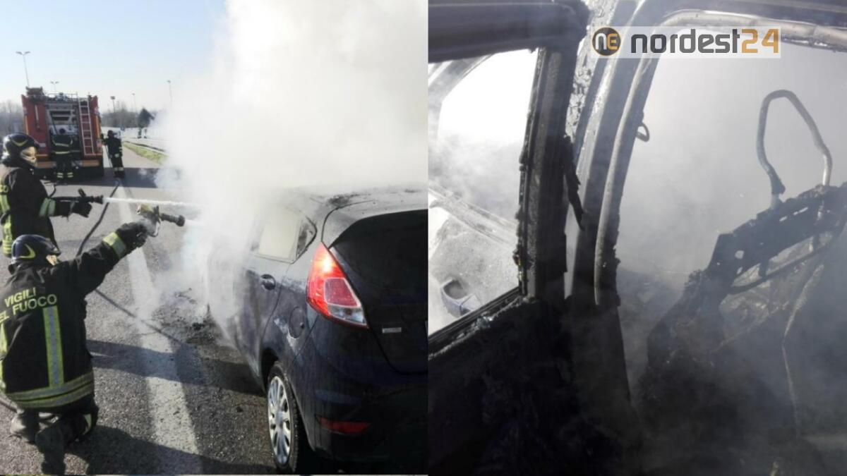 Incendio di un'auto, l'autista scende in tempo: Ford Fiesta distrutta - 