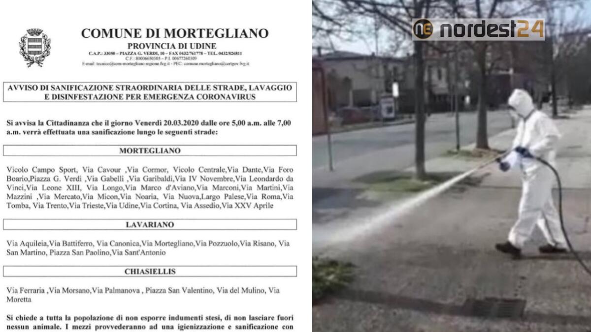 Sanificazione a Mortegliano, il Sindaco: "indumenti e animali in casa" - 