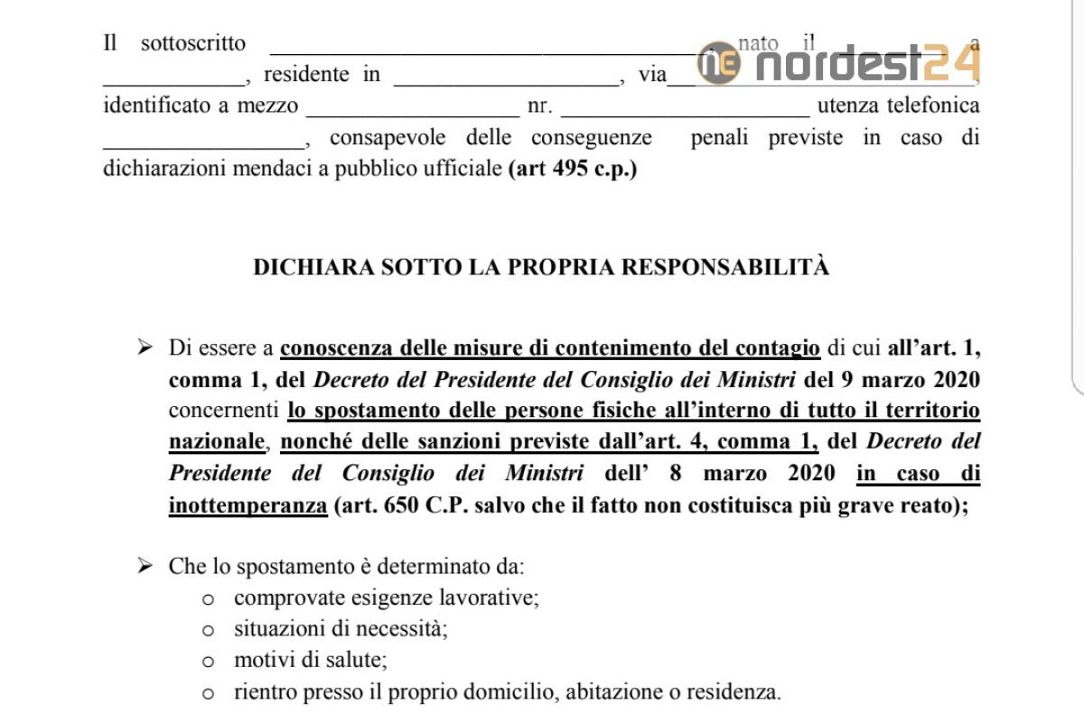 Modulo PDF autodichiarazione per spostamenti dal 10 marzo 2020 - 
