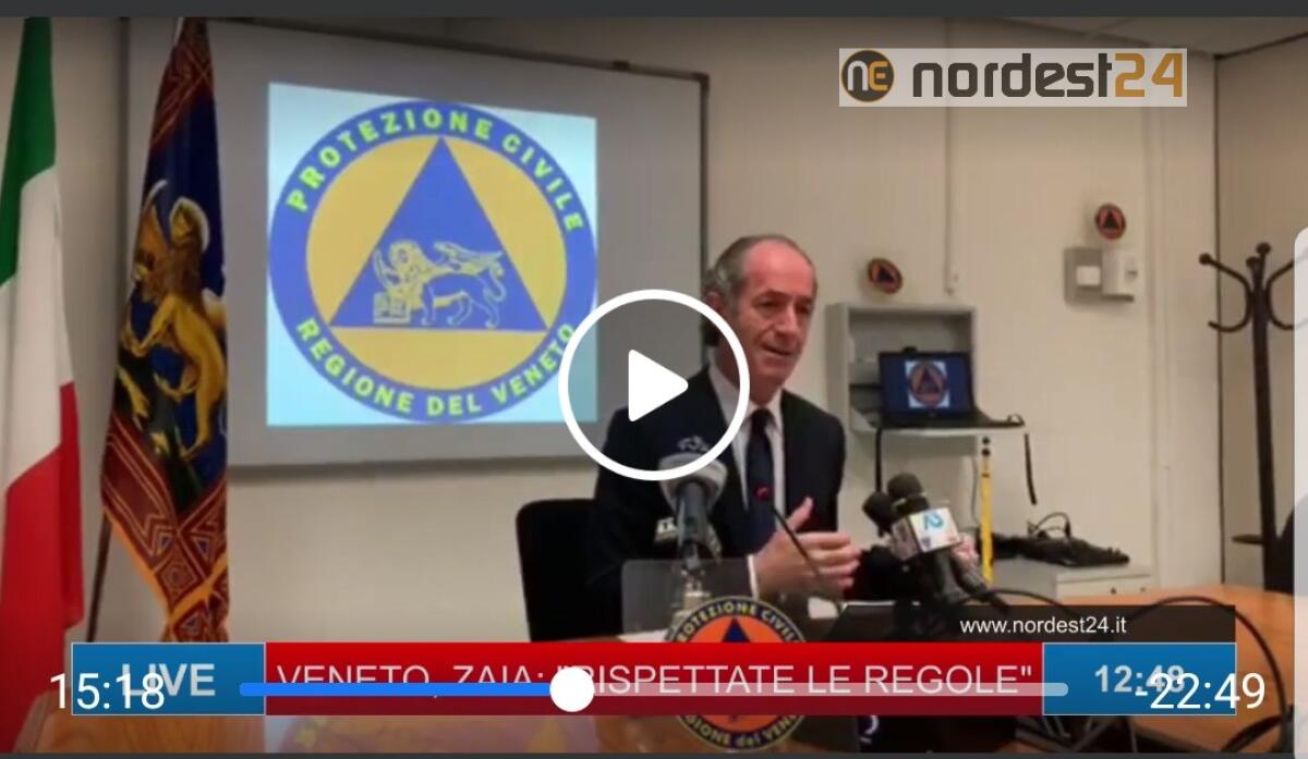 Veneto, Zaia: "32 decessi in Regione, dovete rispettare le regole" - VIDEO - 
