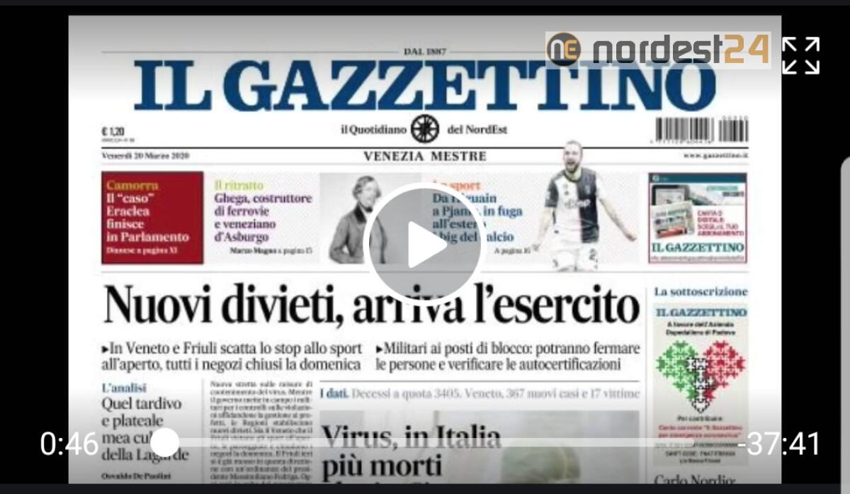 Nuovi divieti, arriva l'esercito. Rassegna stampa del 20 marzo 2020 - 