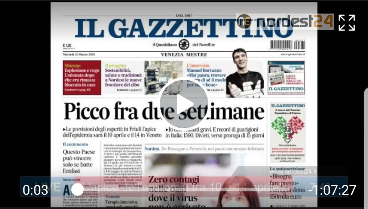 Coronavirus, picco contagi tra 10 e 14 aprile. Rassegna stampa 31 marzo - 