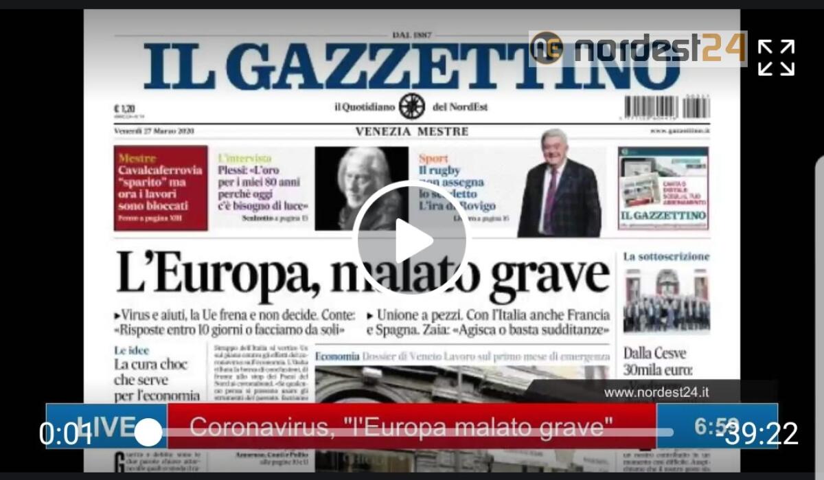 Coronavirus, "l'Europa malato grave". Rassegna stampa 27 marzo 2020 - 