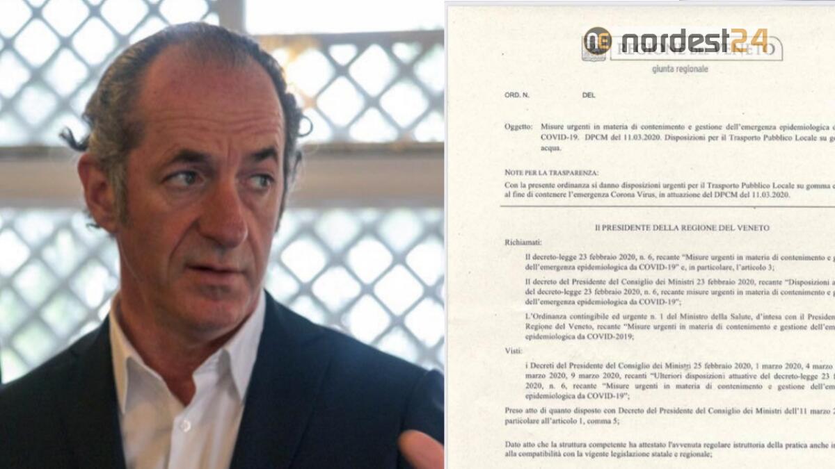 Coronavirus, Zaia firma l'ordinanza: ridotto il trasporto pubblico locale - 