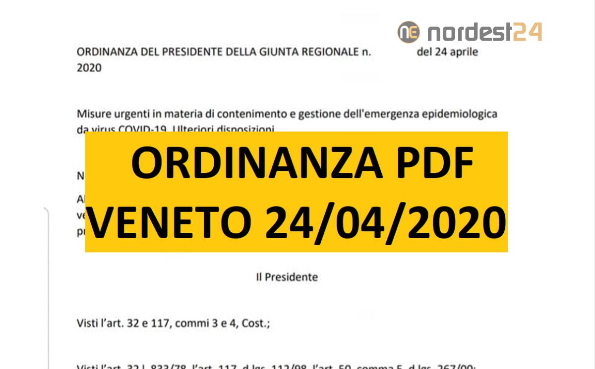 Coronavirus, Veneto: scarica la nuova ordinanza PDF di Zaia del 24/04/2020 - 