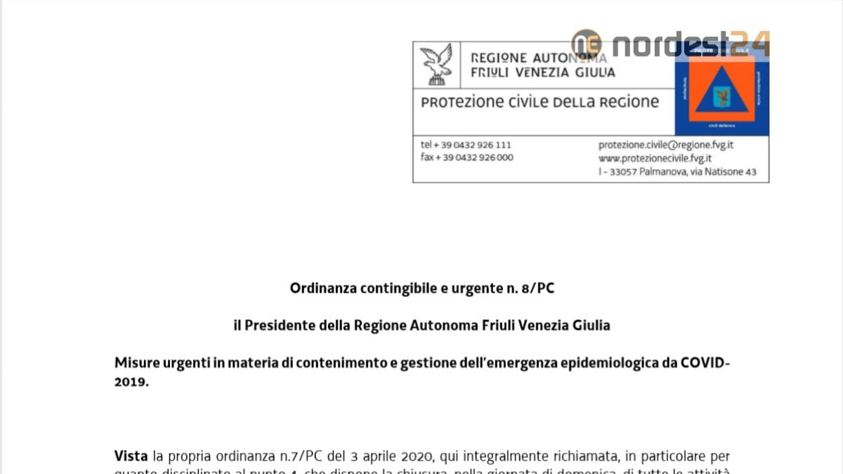 Fvg, c'è la nuova ordinanza di Fedriga del 07/04/2020: ecco le novità - PDF - 