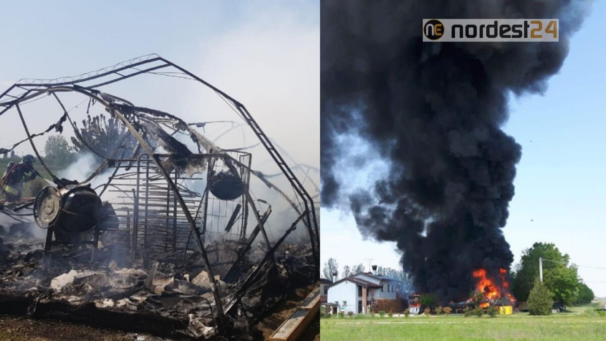 San Donà di Piave. Incendio in una serra, distrutta dalle fiamme - FOTO - 