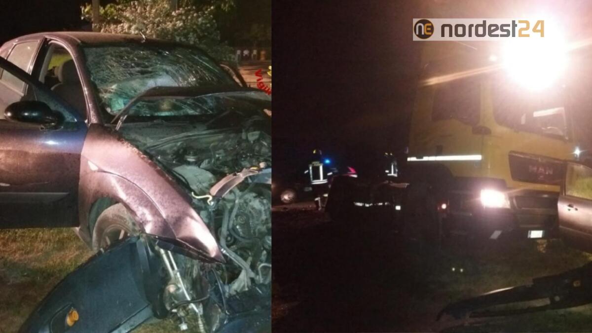 Scontro tra auto e la motrice di un camion: un ferito e  gasolio in strada - 