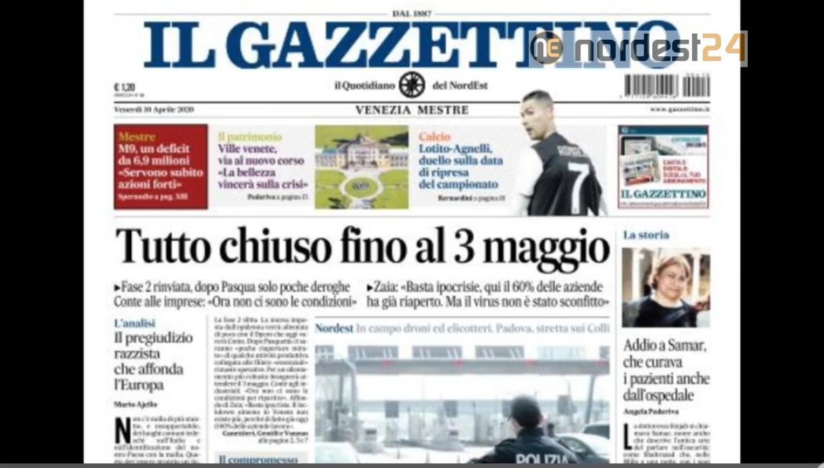 Stop fino al 3 maggio. Rassegna stampa 10 aprile 2020 - 
