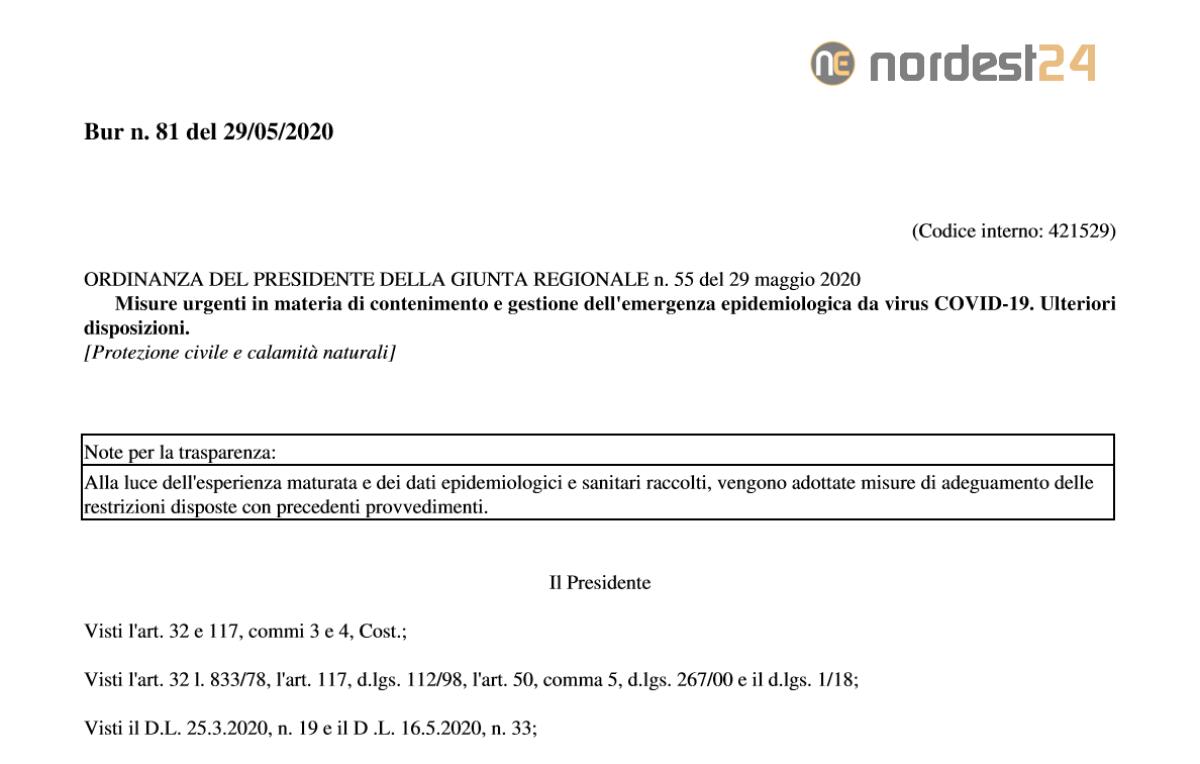 Nuova ordinanza in Veneto di Zaia: tutte le novità - PDF 29/05/2020 - 