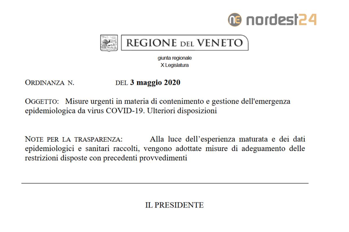 Nuova ordinanza in Veneto: ecco cosa si può fare dal 4 maggio - PDF - 