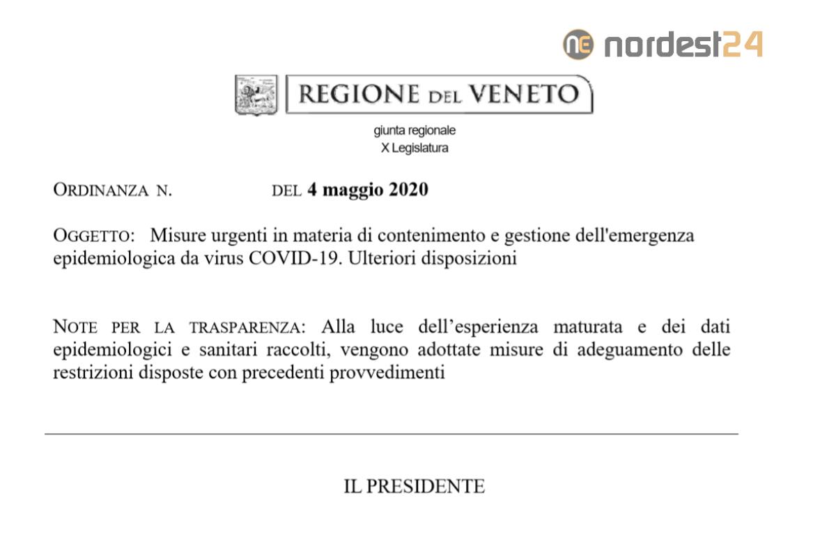 Nuova ordinanza in Veneto di Luca Zaia oggi 04/05/2020 - PDF - 