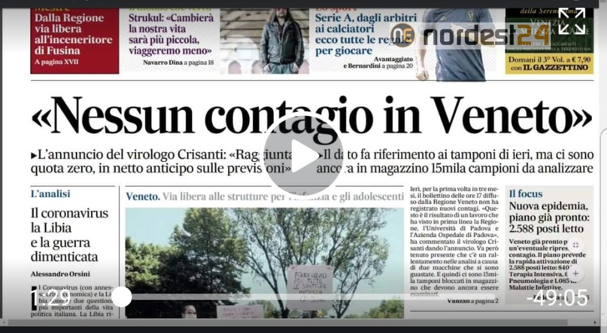 Giù i contagi a Nordest. Rassegna stampa 22 maggio 2020 - 