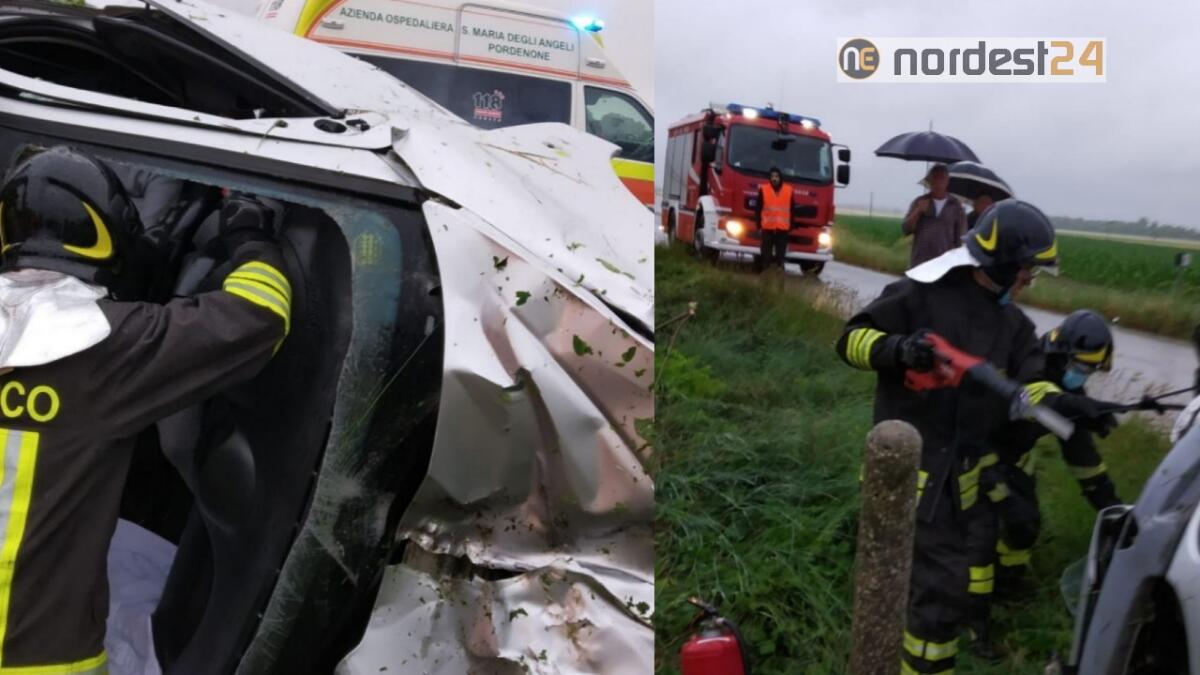 Incidente a Maniago: perde il controllo e si rovescia su un fianco - 