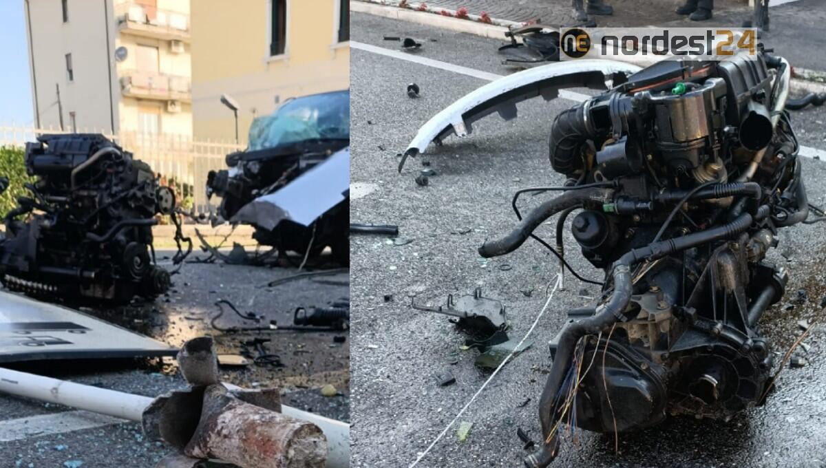 Schianto contro un impianto di carburante: il motore si stacca dall'auto - 