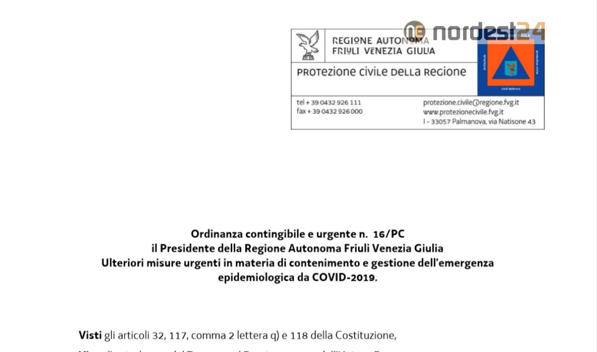 Fvg, ecco la nuova Ordinanza di Fedriga del 03/06/2020 - PDF - 