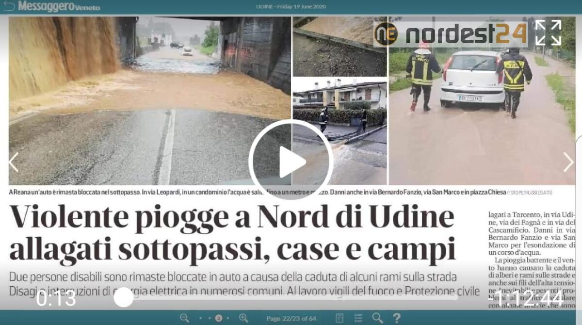 Maltempo in Friuli: comuni sott'acqua. Rassegna stampa 19 giugno - 