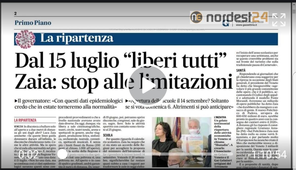 Da oggi nuova fase, ma dal 15 luglio "liberi tutti". Rassegna stampa 15 giugno - 