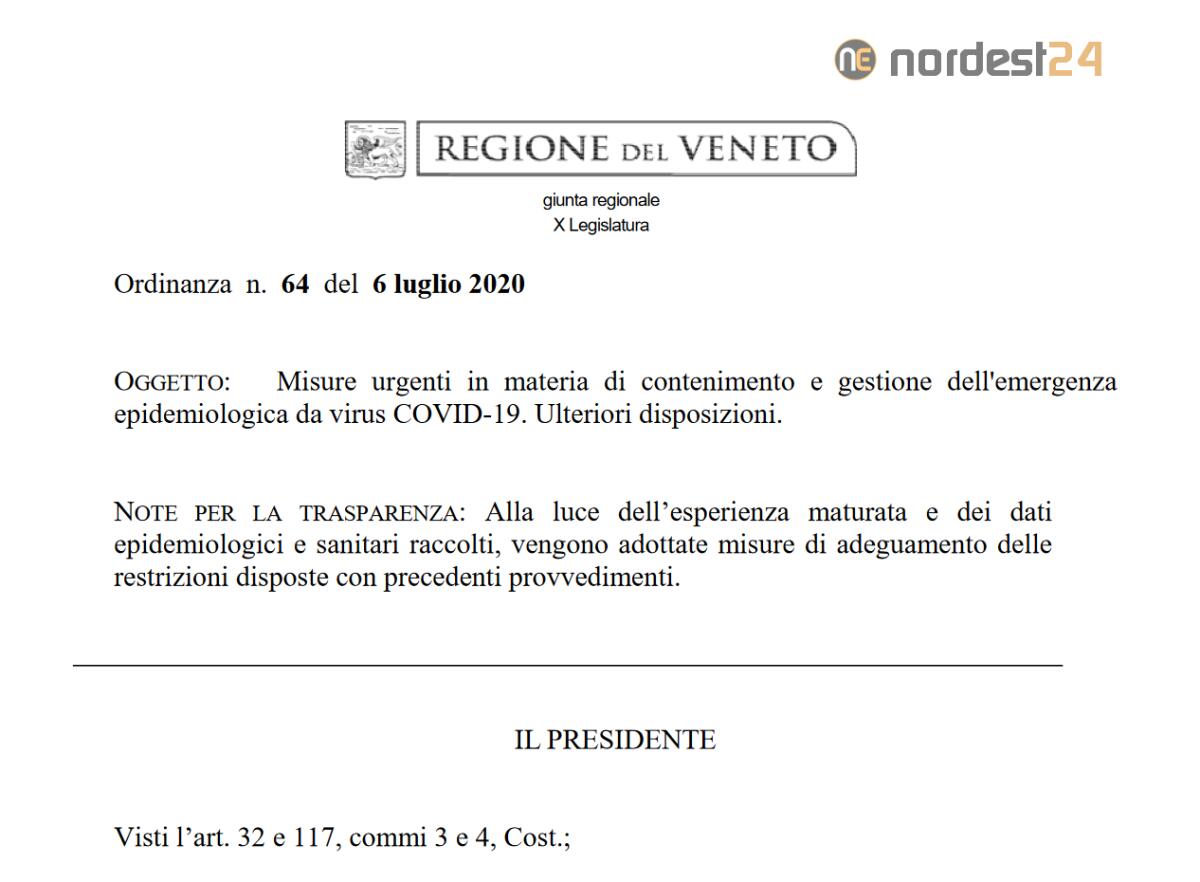 Zaia firma la nuova Ordinanza in Veneto del 06/07/2020: scarica PDF - 