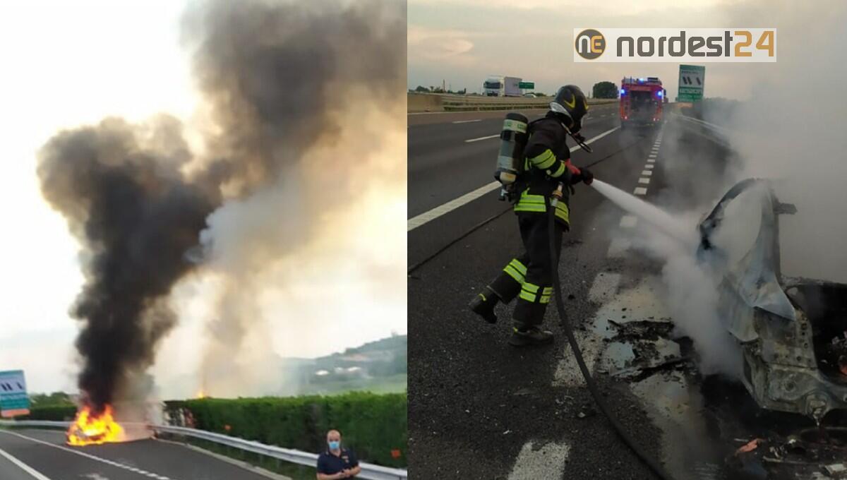 Incendio in Autostrada: Bmw 520 avvolta dalle fiamme, distrutta - 