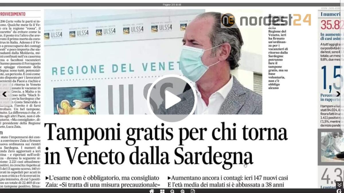 Nuova Ordinanza in Veneto. Rassegna  stampa 28 agosto - 