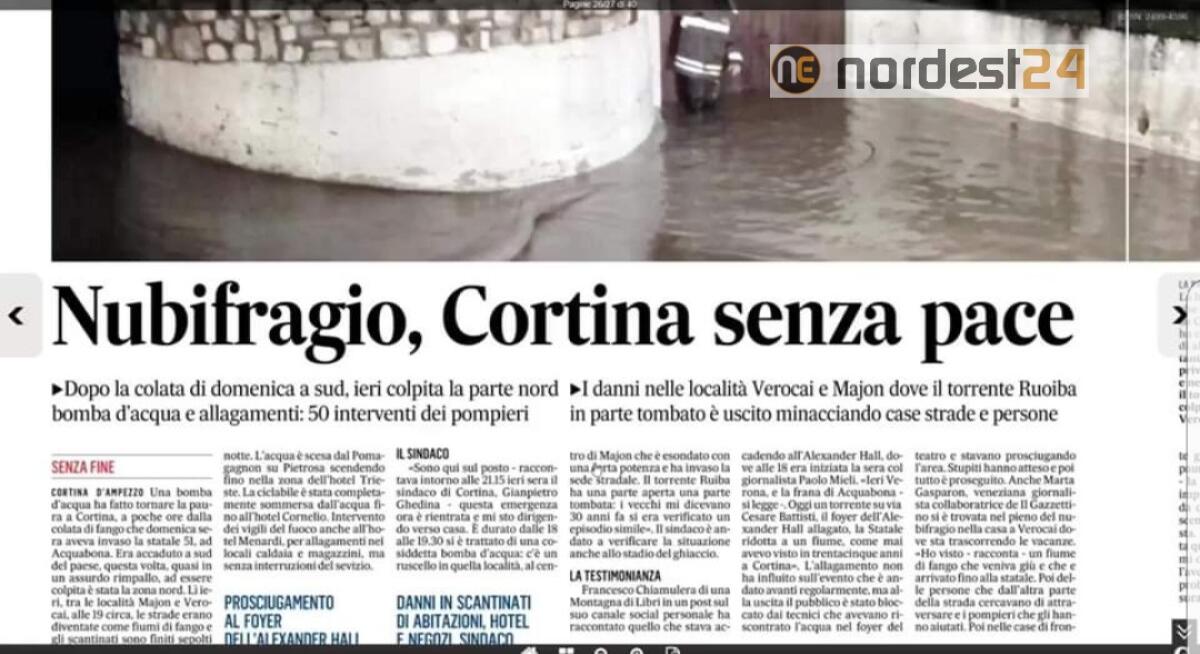 Nubifragio e danni a Cortina. Rassegna stampa 25 agosto - 