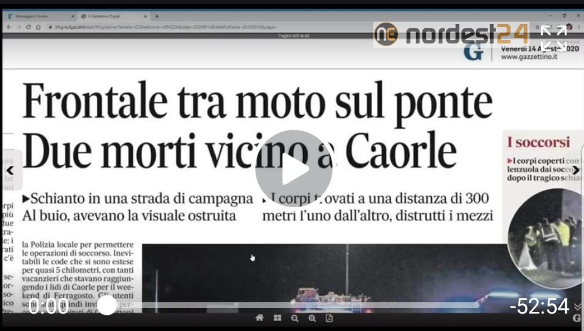 Scontro tra moto: 2 morti. Rassegna stampa 14 agosto - 