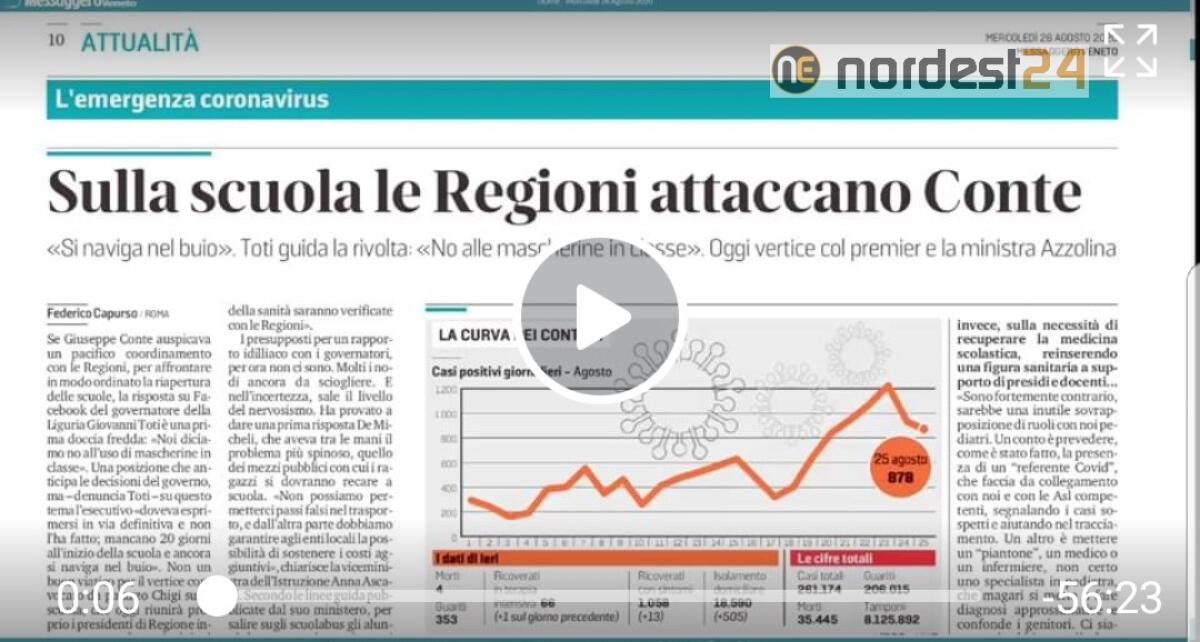 Scuola, le regioni attaccano Conte. Rassegna stampa 26 agosto - 