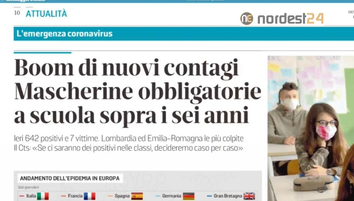 Mascherina obbligatoria a scuola. Rassegna stampa 20 agosto - 