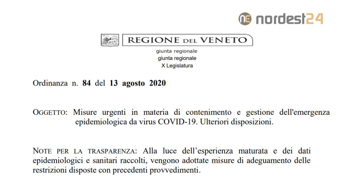 Nuova Ordinanza in Veneto di Luca Zaia 13/08/2020: PDF ed Allegati - 