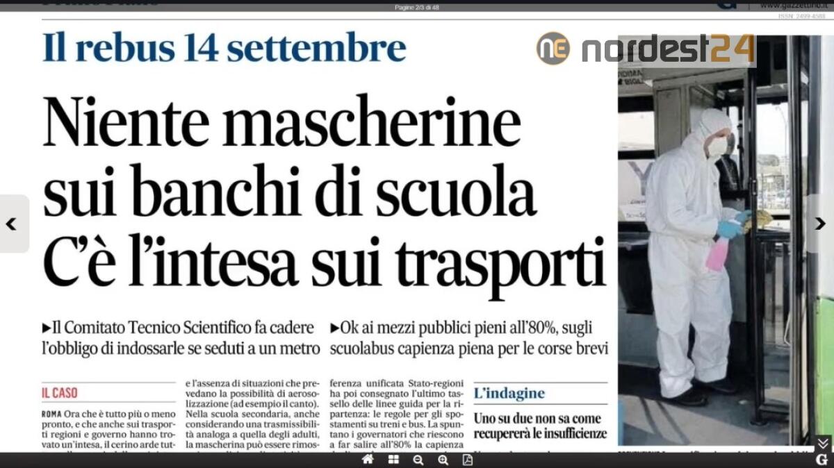 Niente mascherina in classe. Rassegna stampa 1 settembre - 