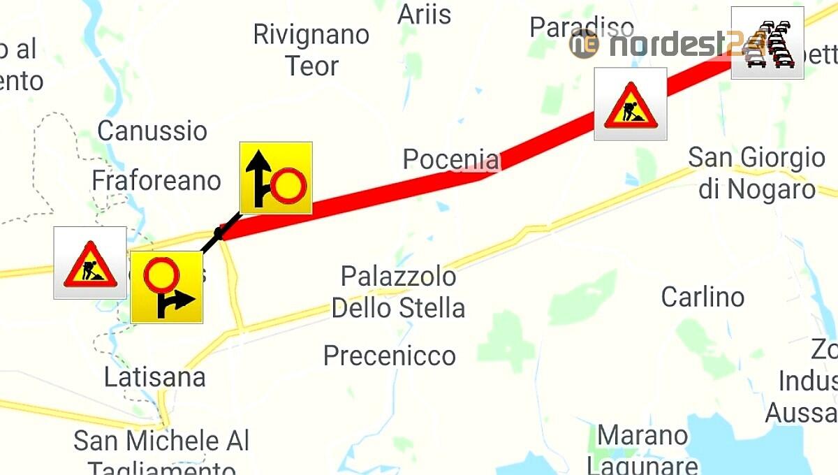 A4, chiusura del tratto Latisana - Portogruaro per lavori urgenti - 