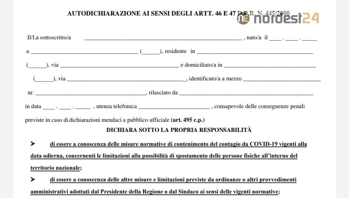 Spostamenti, torna l'autocertificazione: ecco quando ed il modello Pdf - 