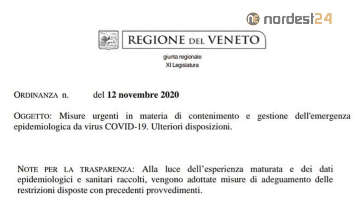 Veneto, scarica Ordinanza PDF di Zaia 12/11/2020 - 