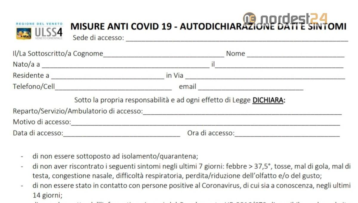 Veneto orientale, negli ospedali si entrerà con l'autodichiarazione - 