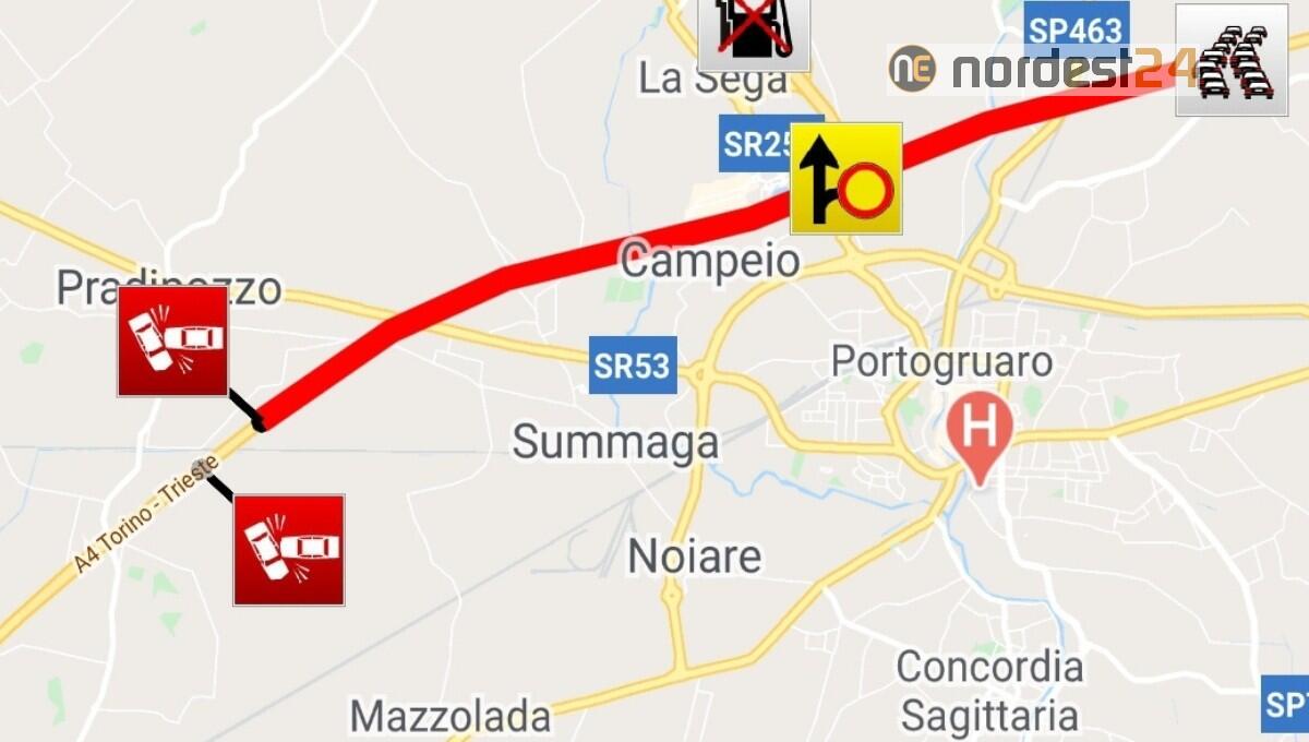 Doppio incidente in A4 tra Portogruaro e San Stino: chiusa l'autostrada - 