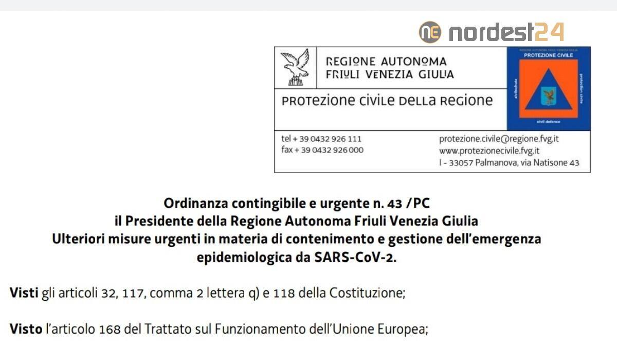 Fvg, Fedriga ha firmato l'Ordinanza del 23/11/2020 - Scarica PDF - 